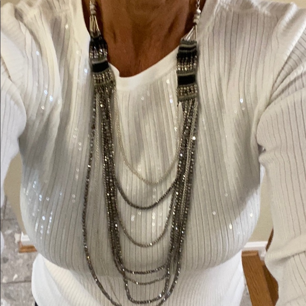 Silver and black long necklace